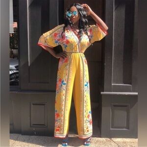 NWT. Flying Tomato Large Floral Kimono Sleeve Wide Leg Jumpsuit.